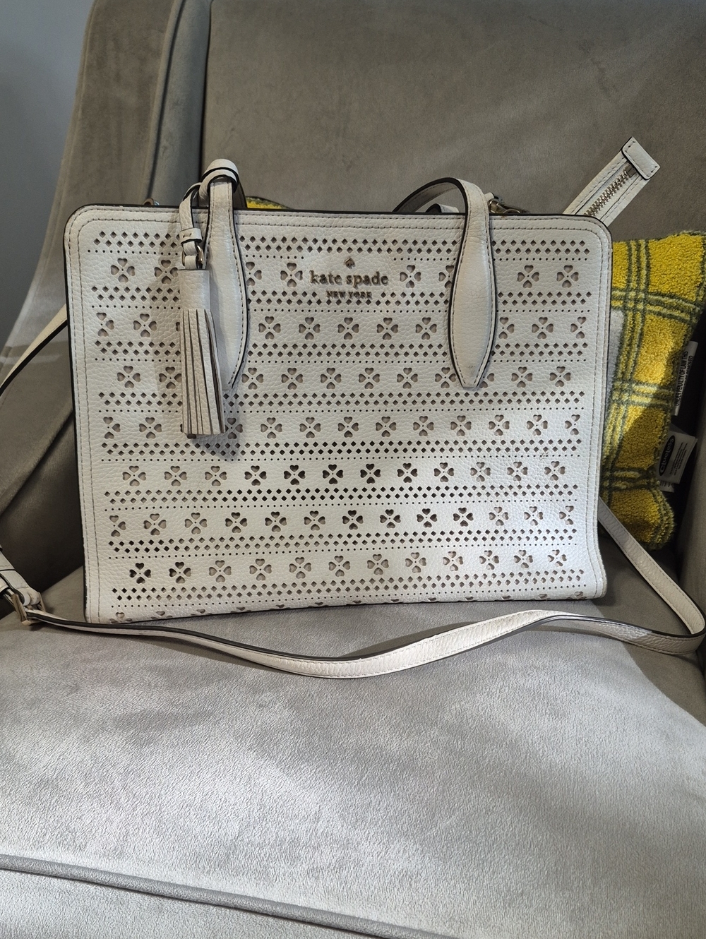 KATE SPADE White Perforated Leather Tote
